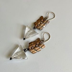 ANTHROPOLOGIE, Brass + Crystal Boho Earrings